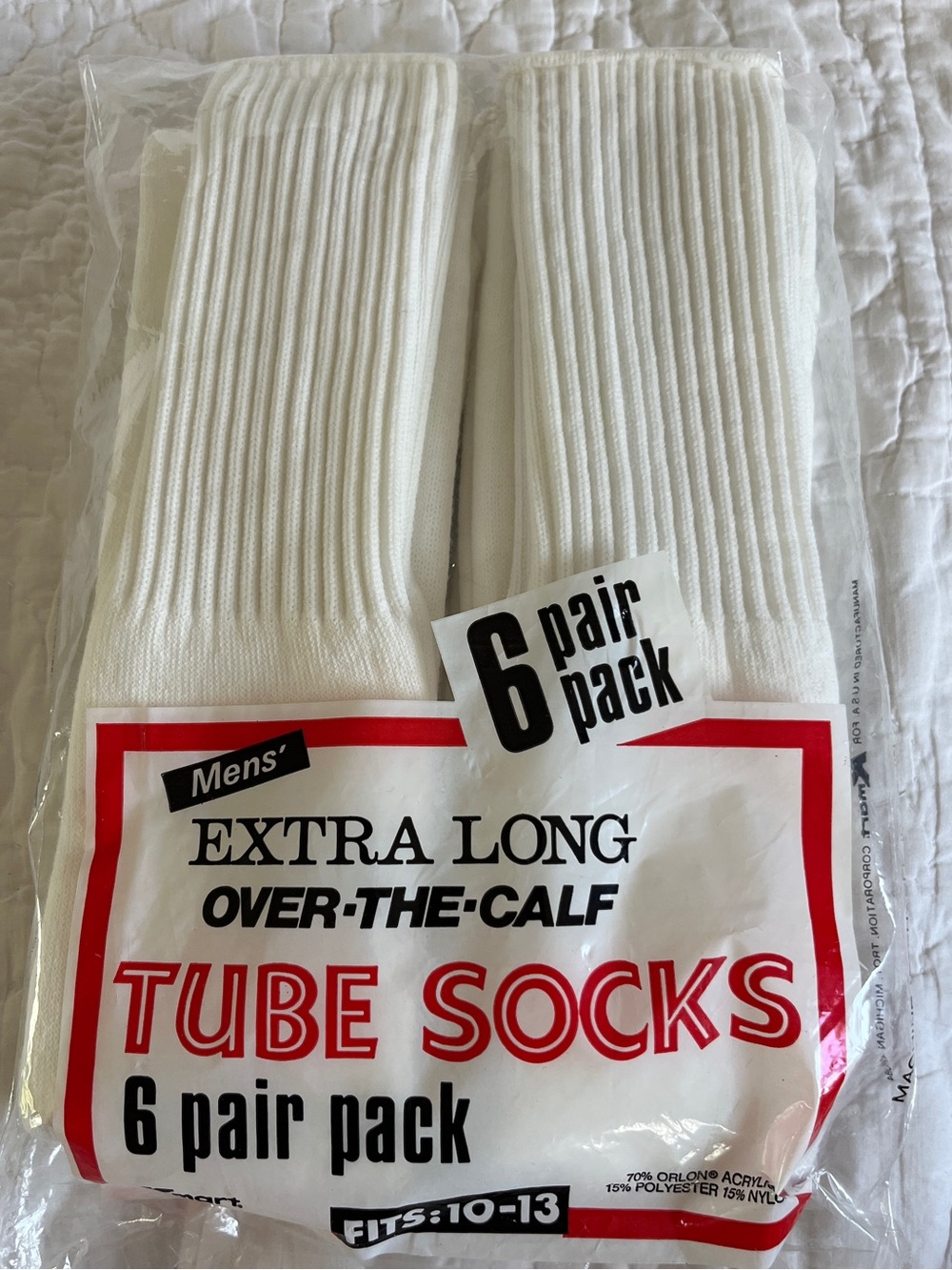 x4 Pair Open Pack Vintage KMart Men’s Tube Socks XL Extra Long 10-13 White New